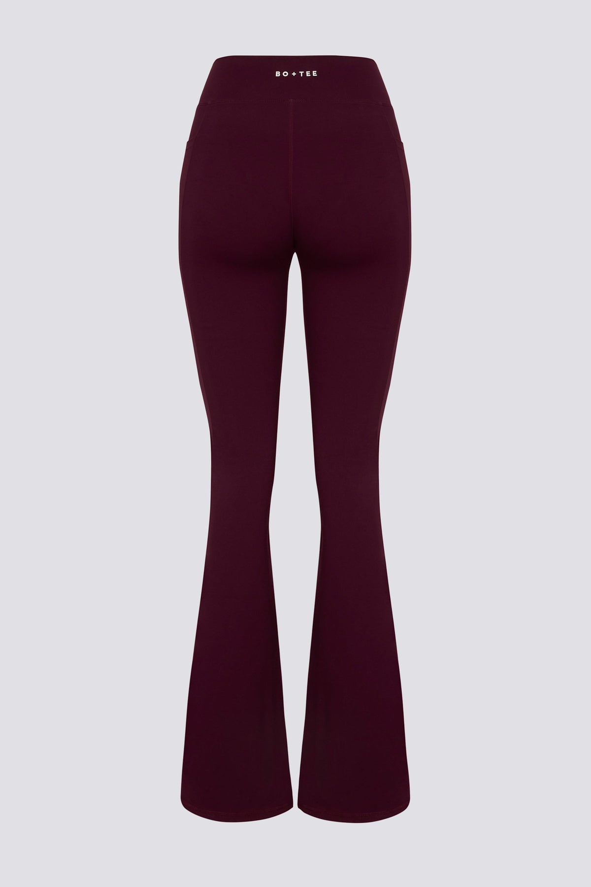 Chic Soft Active V-Waist Pocket Flared Leggings in Burgundy