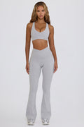 Chic Soft Active V-Waist Pocket Flared Leggings in Grey Marl