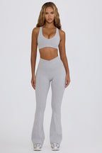 Chic Soft Active V-Waist Pocket Flared Leggings in Grey Marl