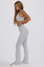 Chic Soft Active V-Waist Pocket Flared Leggings in Grey Marl