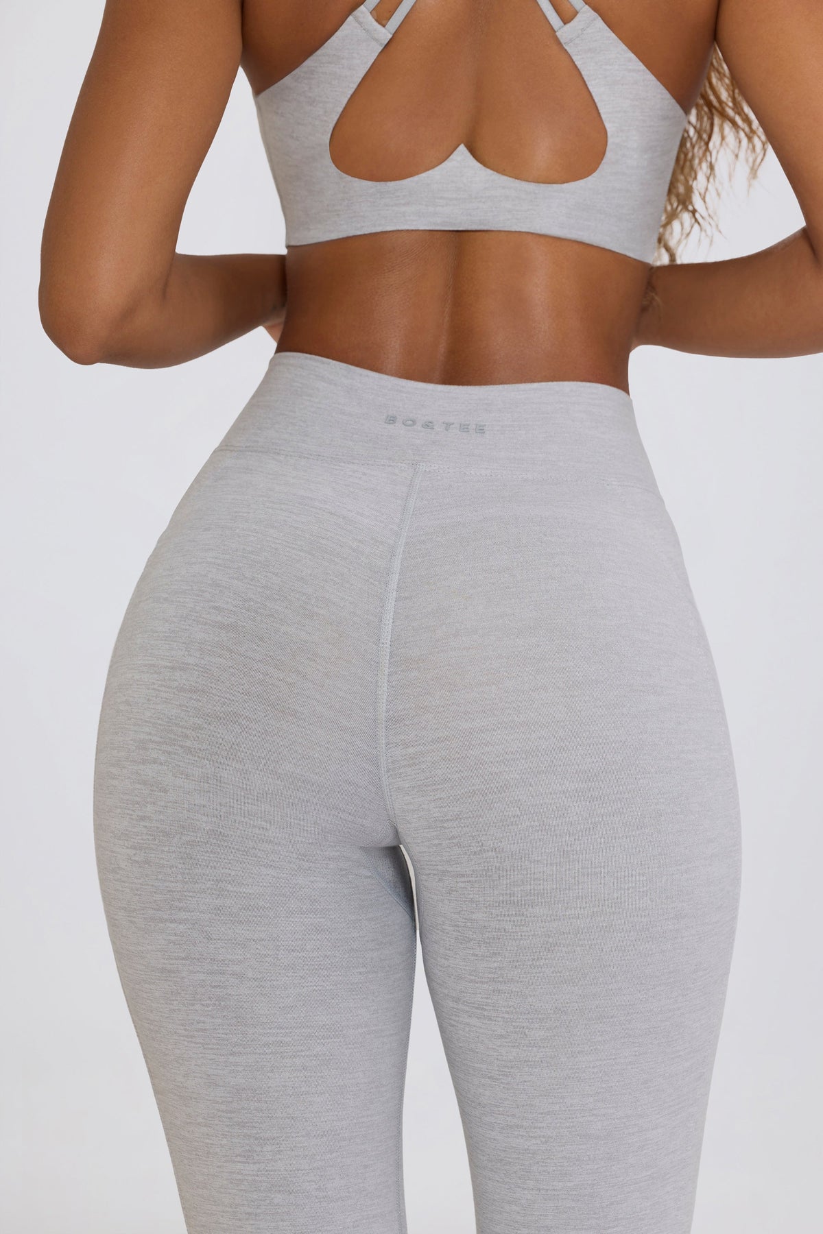 Chic Soft Active V-Waist Pocket Flared Leggings in Grey Marl