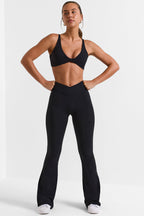Chic Soft Active V-Waist Flared Leggings in Black