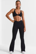 Chic Soft Active V-Waist Flared Leggings in Black