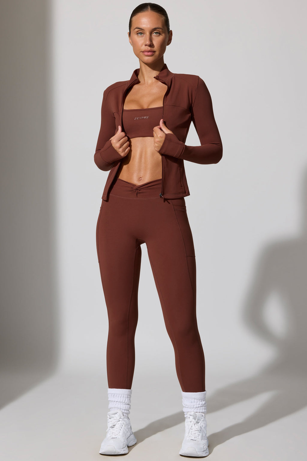 Chic Full Length Leggings with Pockets in Brown