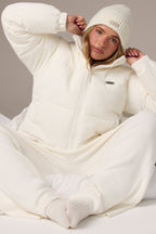 Chic Corduroy Quilted Puffer Jacket in Ivory