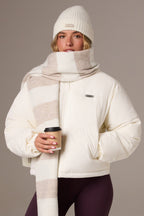 Chic Corduroy Quilted Puffer Jacket in Ivory