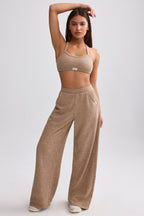 Chic Terry Towelling Wide-Leg Joggers in Mocha Brown