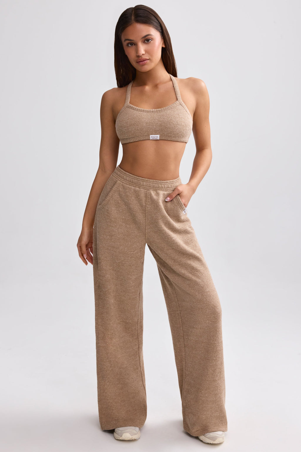 Chic Terry Towelling Wide-Leg Joggers in Mocha Brown