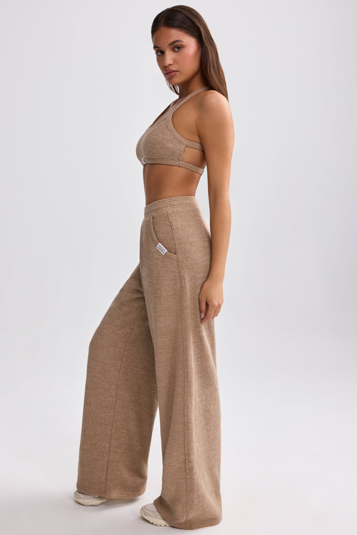 Chic Terry Towelling Wide-Leg Joggers in Mocha Brown