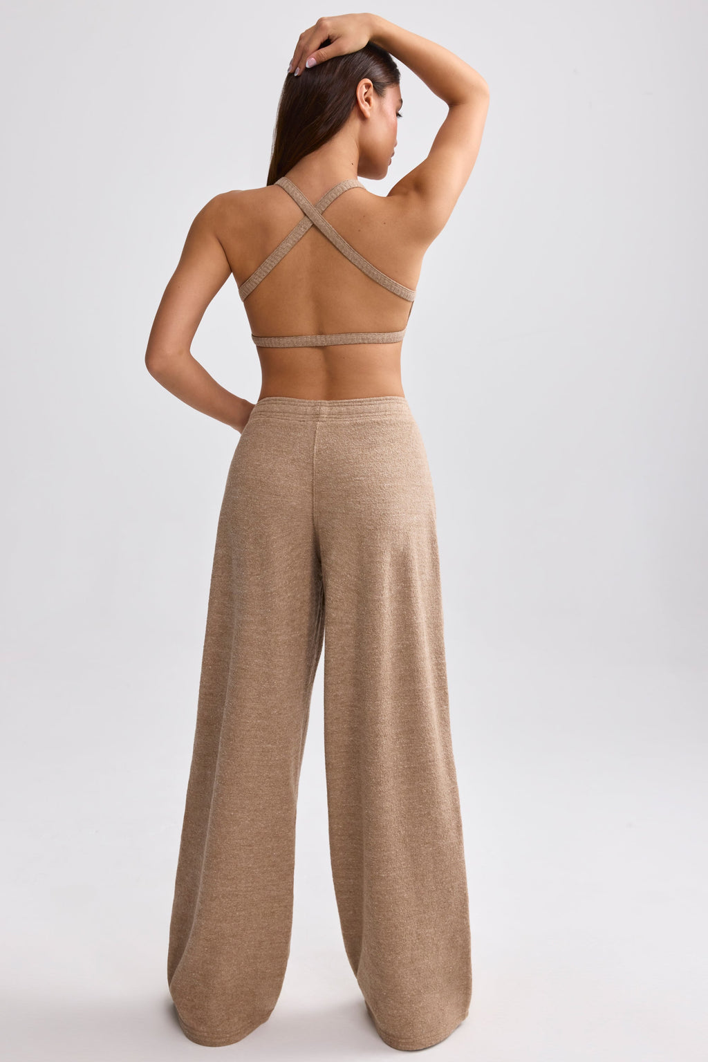 Chic Terry Towelling Wide-Leg Joggers in Mocha Brown