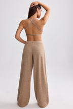 Chic Terry Towelling Wide-Leg Joggers in Mocha Brown