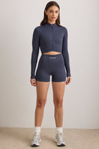 Chic FlexiRib Zip-Up Cropped Jacket in Indigo Slate