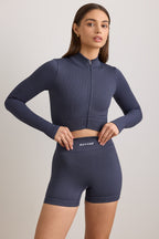 Chic FlexiRib Zip-Up Cropped Jacket in Indigo Slate