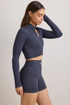 Chic FlexiRib Zip-Up Cropped Jacket in Indigo Slate