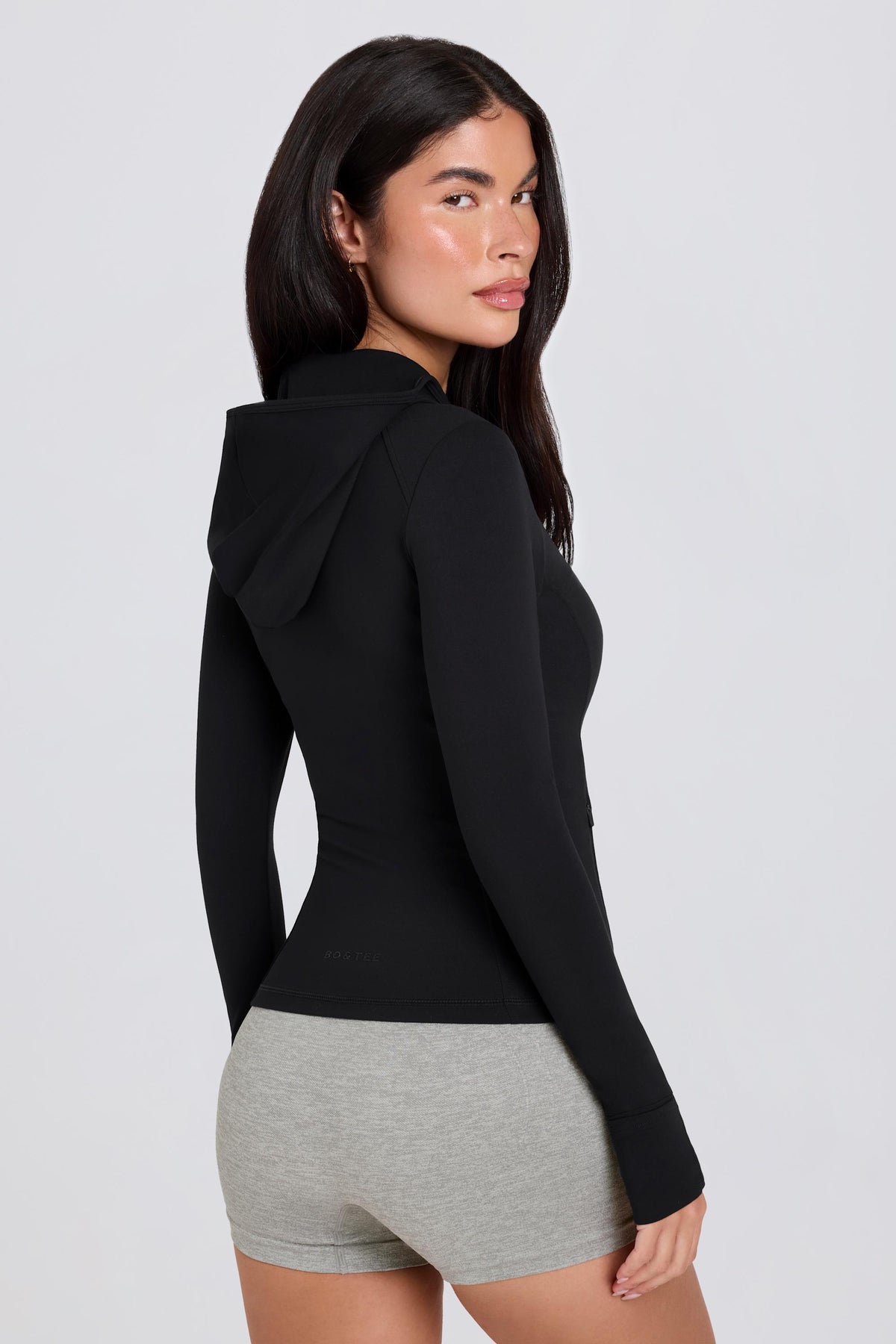 Chic Soft Active Hooded Mid-Layer Jacket in Black