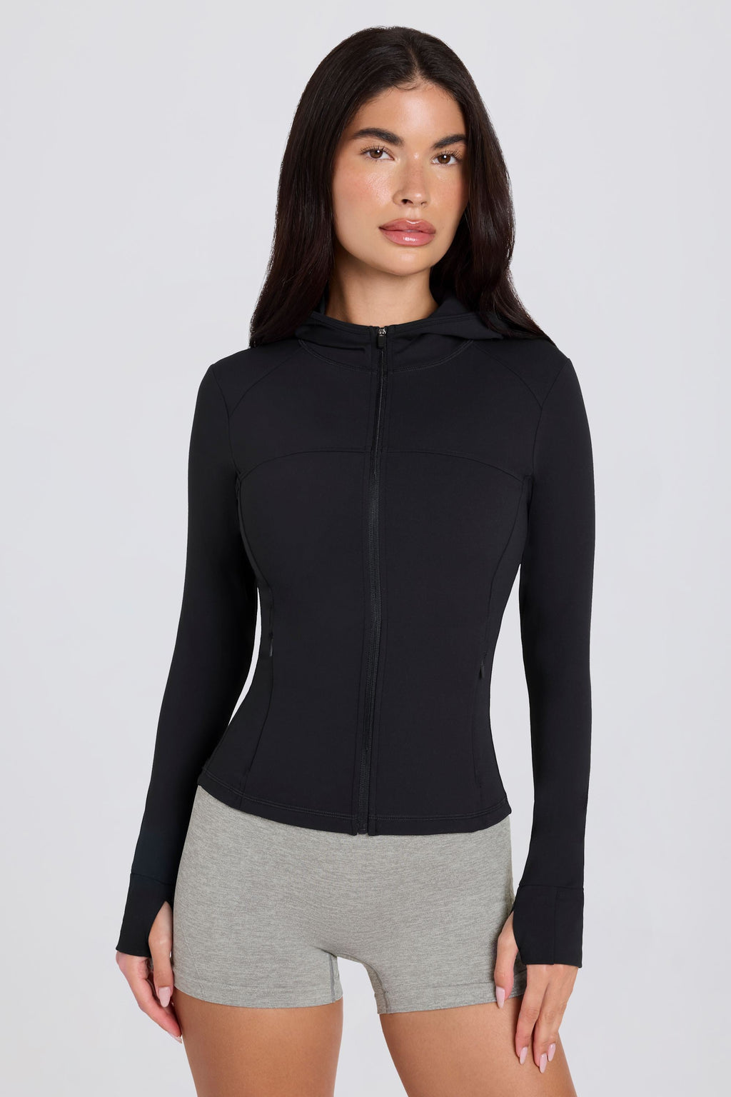 Chic Soft Active Hooded Mid-Layer Jacket in Black