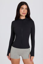 Chic Soft Active Hooded Mid-Layer Jacket in Black