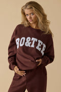 Chic Oversized Crew Neck Sweatshirt in Mahogany