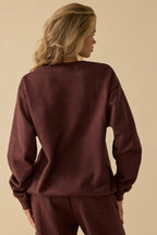 Chic Oversized Crew Neck Sweatshirt in Mahogany