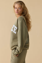Chic Oversized Crew Neck Sweatshirt in Soft Olive