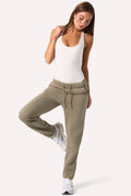 Chic Cotton Fleece Mid-Rise Joggers in Khaki Green