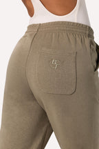 Chic Cotton Fleece Mid-Rise Joggers in Khaki Green