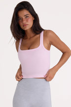 Chic Seamless Soft Rib Square-Neck Tank Top in Powder Pink