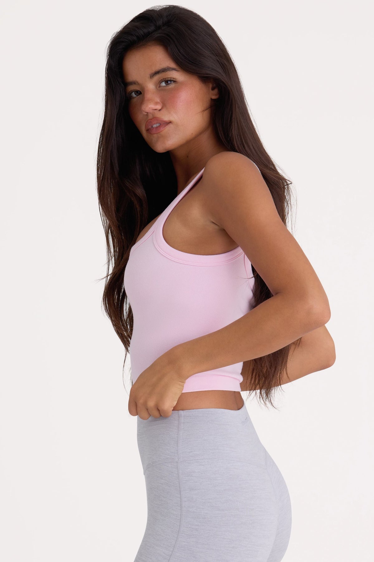 Chic Seamless Soft Rib Square-Neck Tank Top in Powder Pink