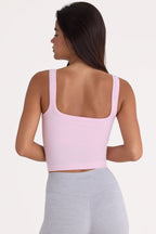 Chic Seamless Soft Rib Square-Neck Tank Top in Powder Pink
