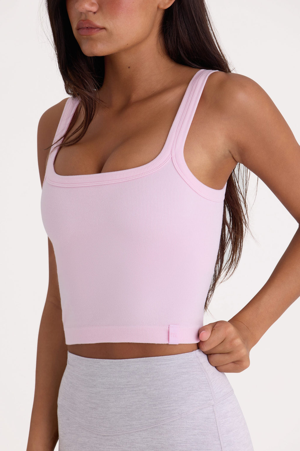Chic Seamless Soft Rib Square-Neck Tank Top in Powder Pink