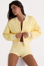 Chic Button-Up Cropped Knit Cardigan in Soft Yellow