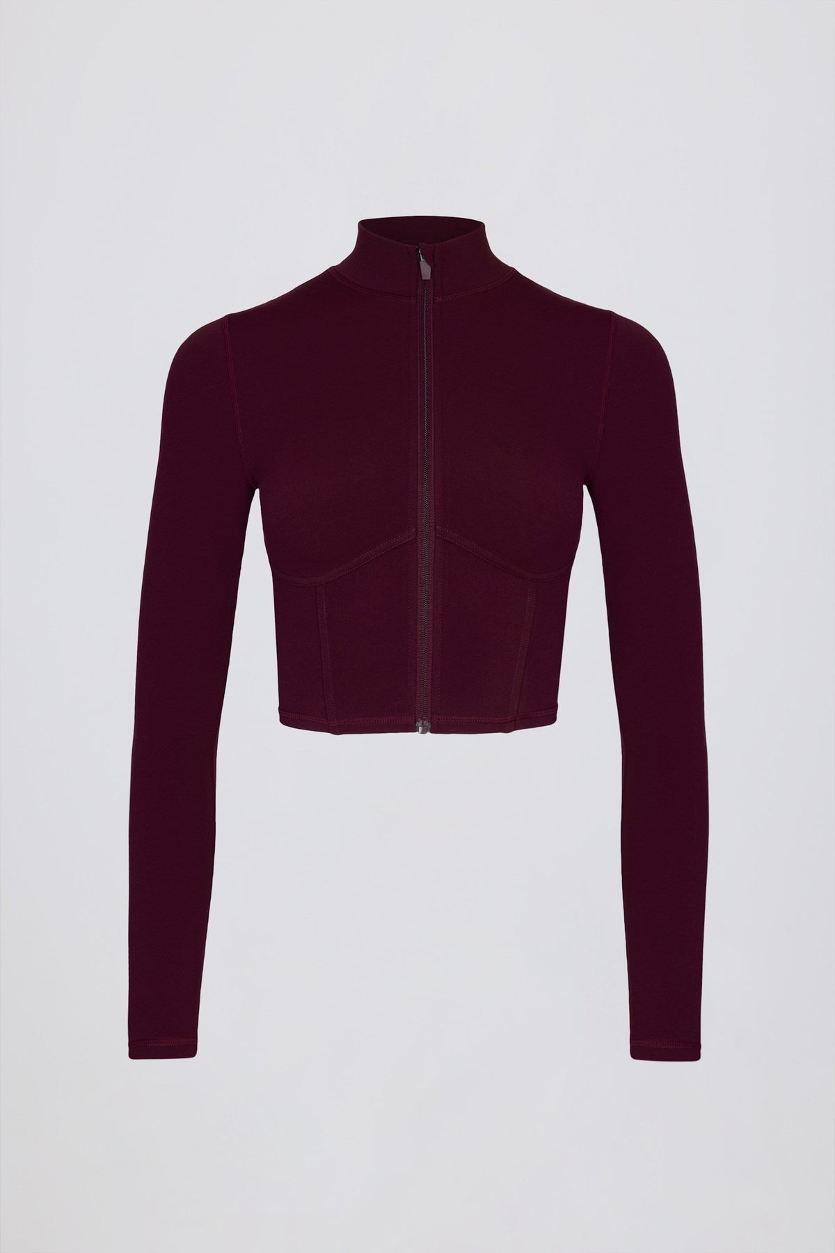 Chic Soft Active Zip-Up Cropped Jacket in Burgundy
