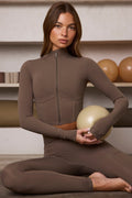 Chic Soft Active Zip-Up Cropped Jacket in Cocoa