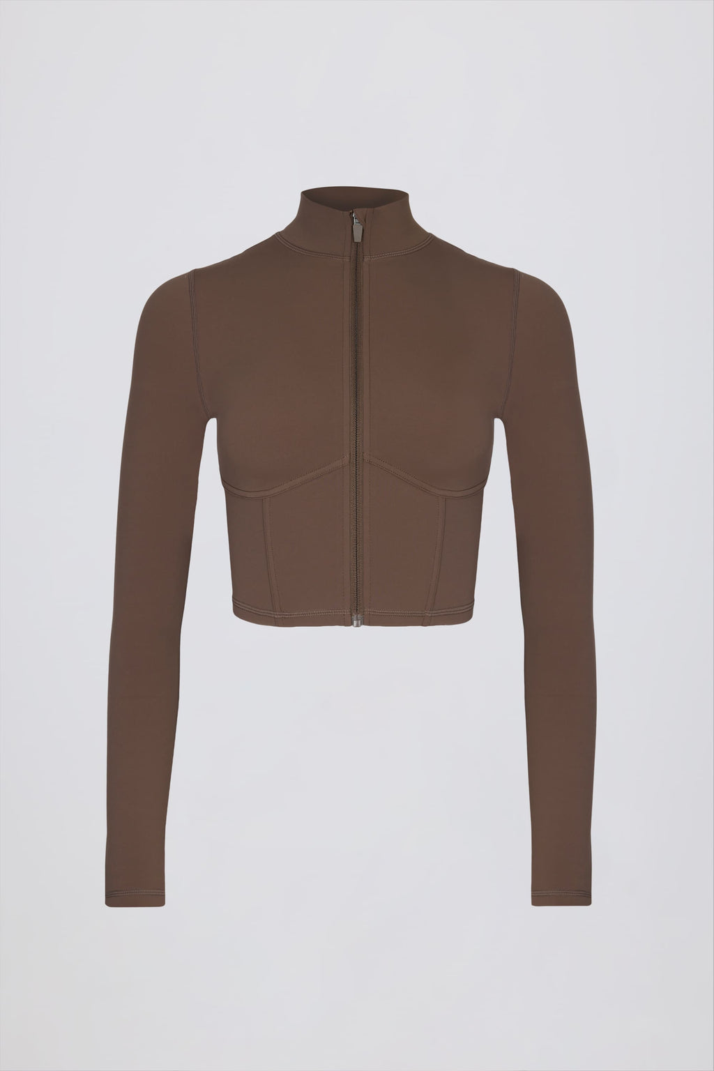 Chic Soft Active Zip-Up Cropped Jacket in Cocoa