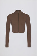 Chic Soft Active Zip-Up Cropped Jacket in Cocoa