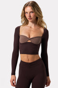 Chic Soft Active Twist-Front Crop Top in Espresso
