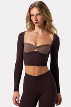 Chic Soft Active Twist-Front Crop Top in Espresso