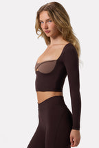 Chic Soft Active Twist-Front Crop Top in Espresso
