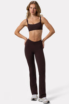 Chic Soft Active Ruched Flared Trousers in Espresso