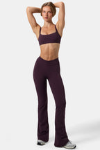 Chic Soft Active Ruched Flared Trousers in Plum