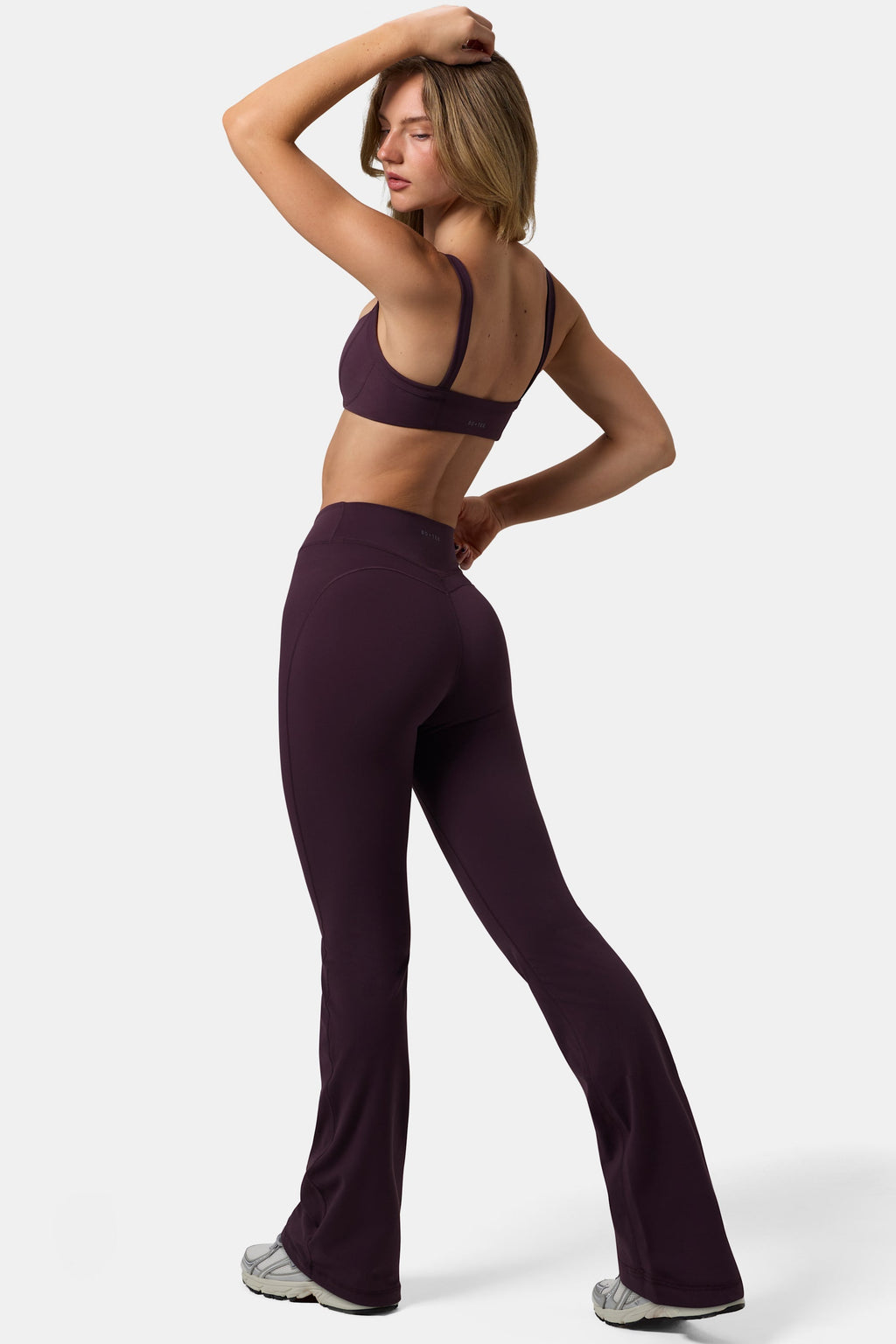 Chic Soft Active Ruched Flared Trousers in Plum