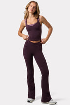 Chic Soft Active Ruched Flared Trousers in Plum