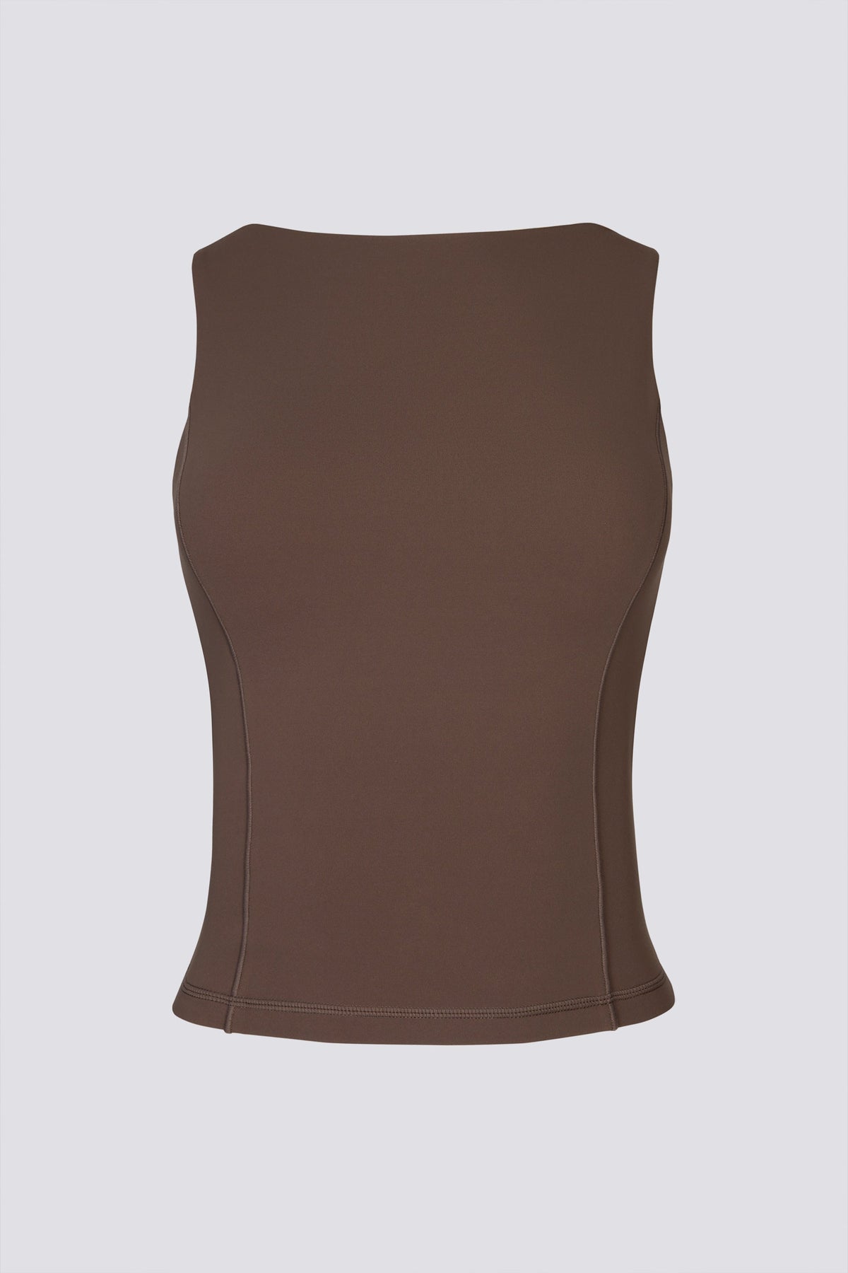 Chic Soft Active Boat-Neck Open-Back Tank Top in Cocoa