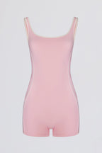 Chic Soft Active Backless Contrast Unitard in Powder Pink
