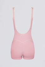 Chic Soft Active Backless Contrast Unitard in Powder Pink