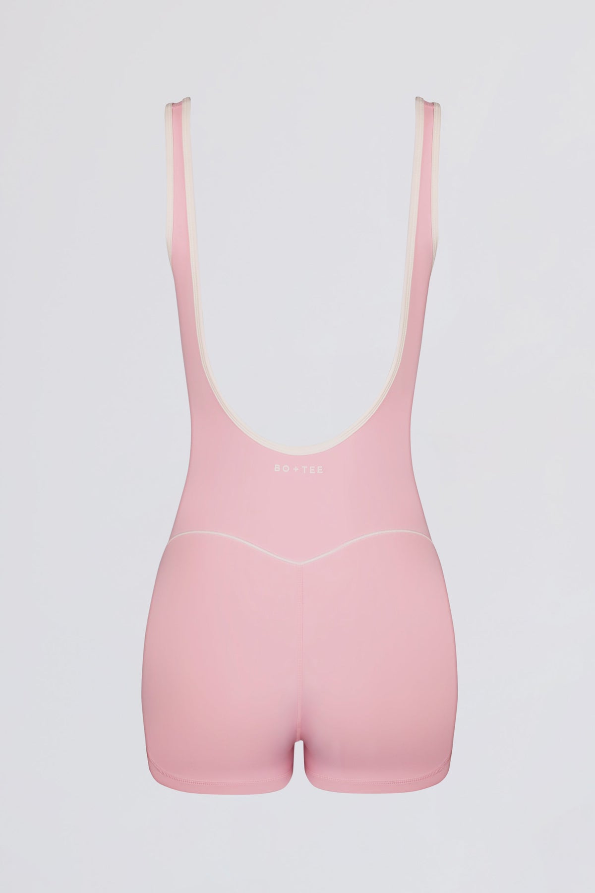 Chic Soft Active Backless Contrast Unitard in Powder Pink