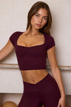 Chic Soft Active Sweetheart-Neck Crop Top in Burgundy