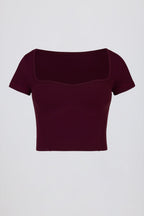 Chic Soft Active Sweetheart-Neck Crop Top in Burgundy