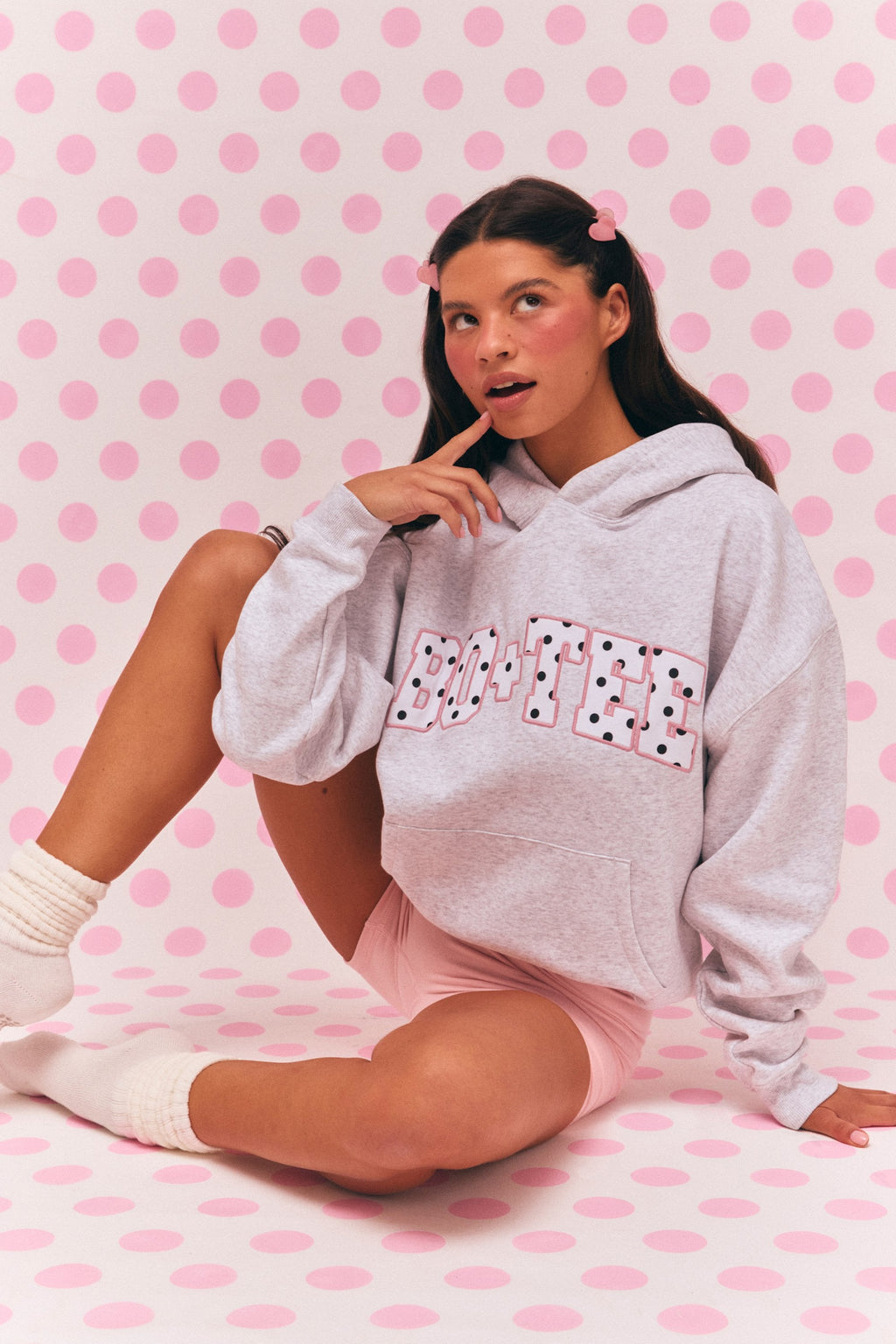 Chic Oversized Applique Hoodie in Grey Marl