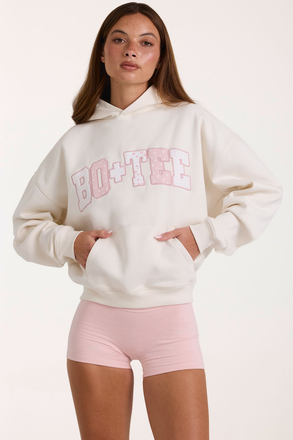 Chic Oversized Applique Hoodie in Ivory